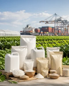 Bulk agricultural fertilizer products prepared for international export